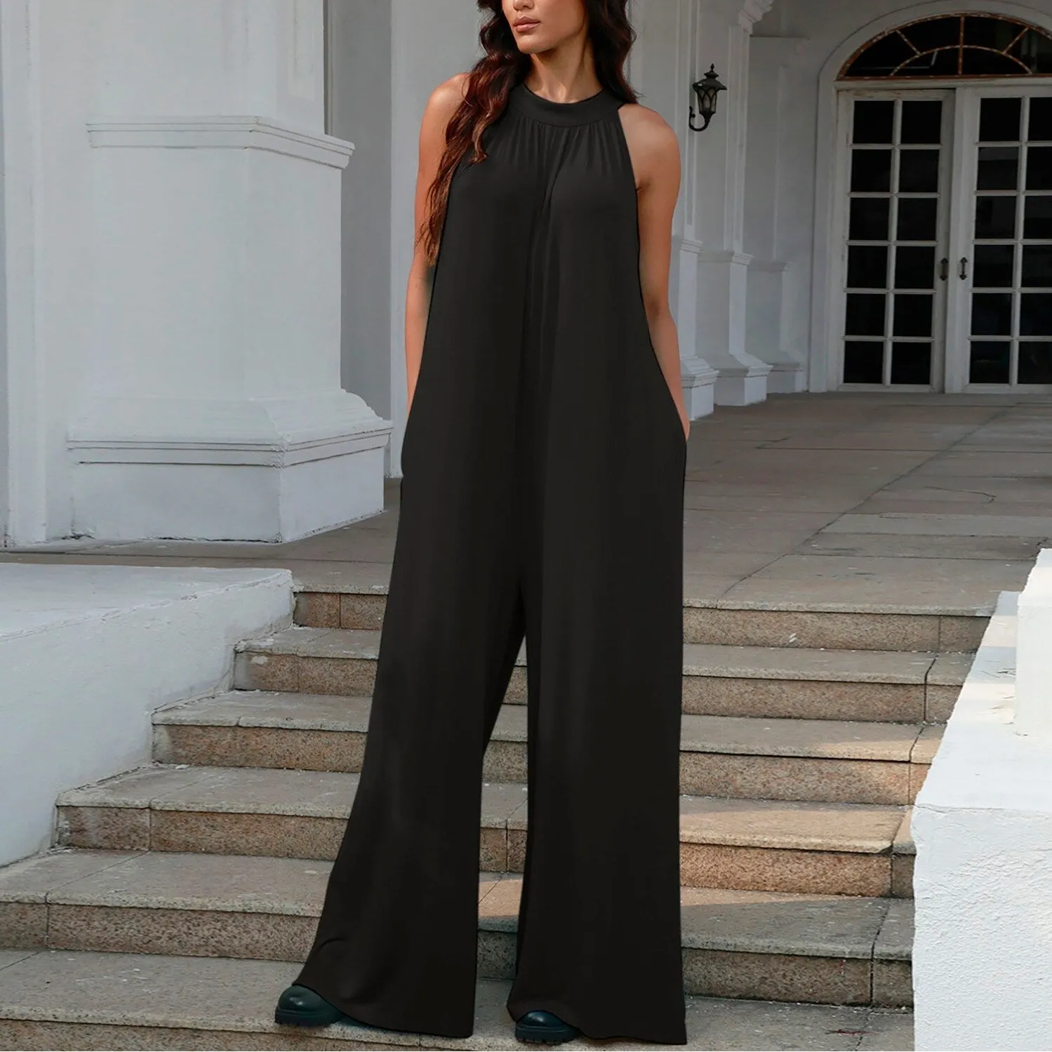 Black Tie Back Cutout Sleeveless Jumpsuit sold by Zulily