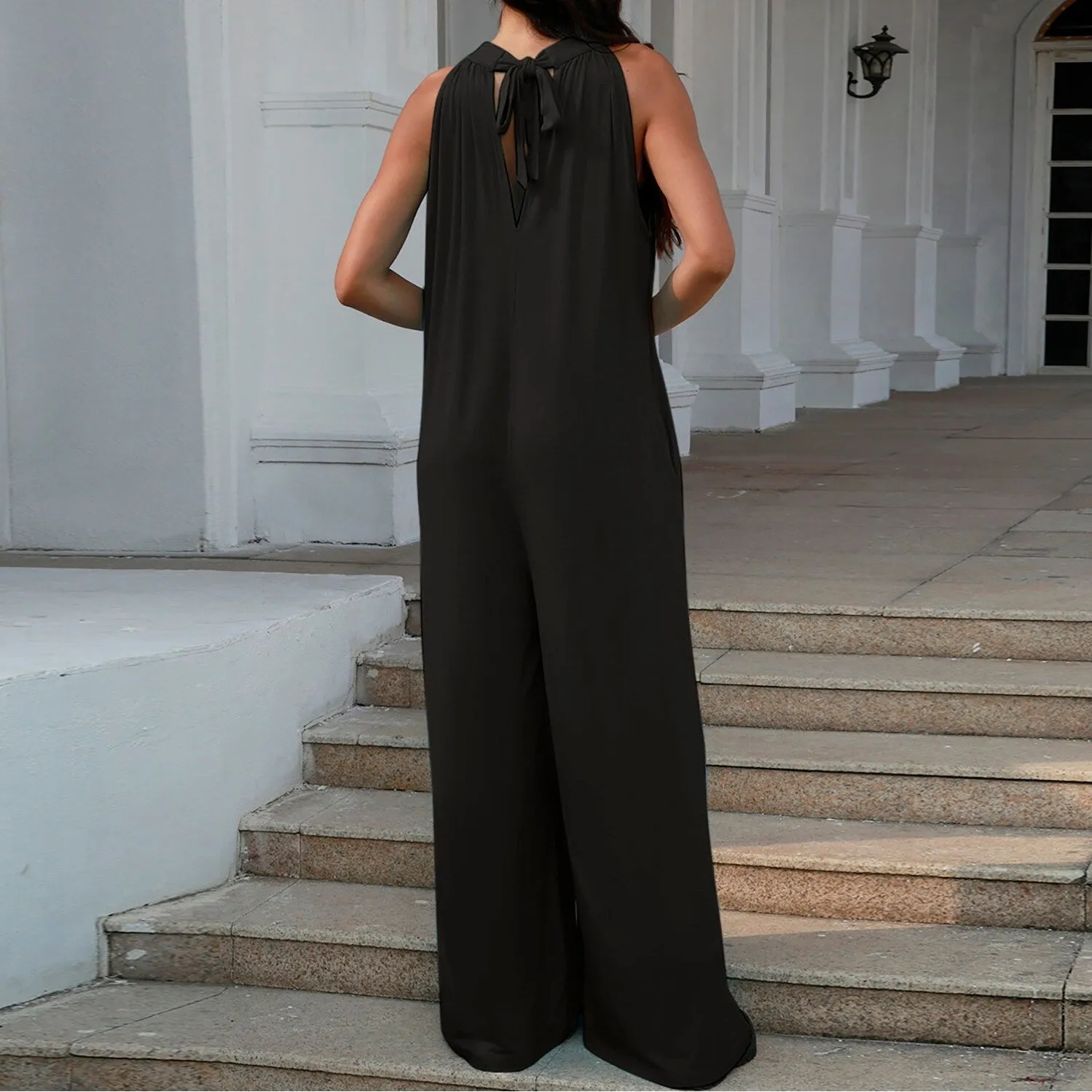 Black Tie Back Cutout Sleeveless Jumpsuit sold by Zulily product image thumbnail 3
