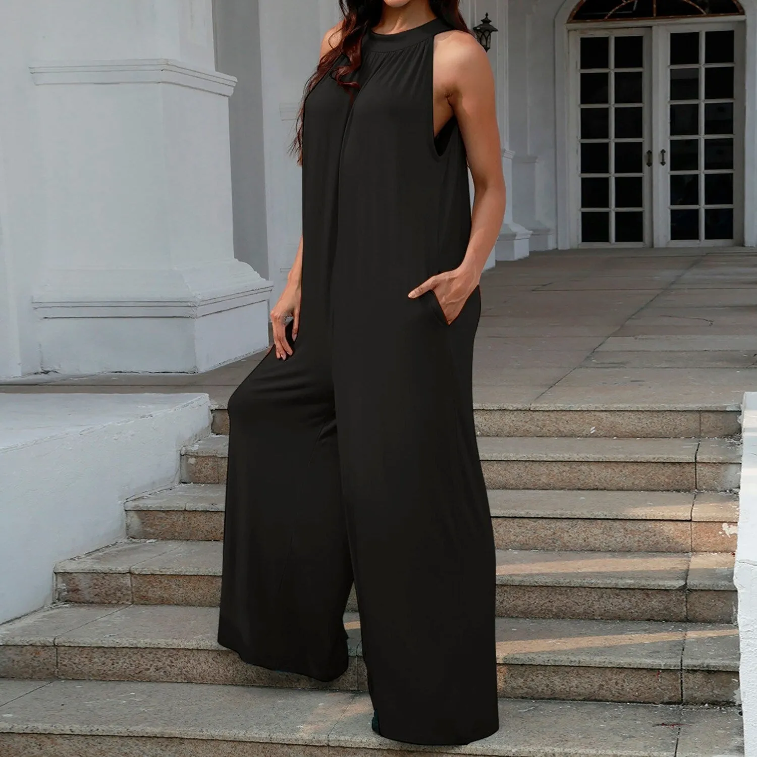 Black Tie Back Cutout Sleeveless Jumpsuit sold by Zulily product image thumbnail 2