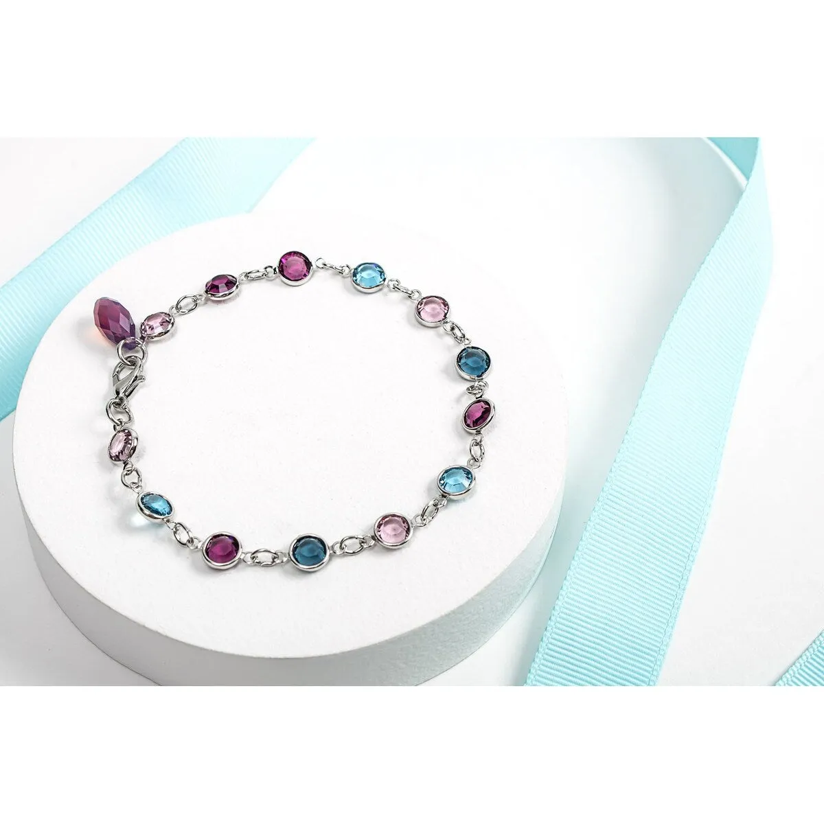 Blue Pink Mix Swarovski Crystal Tennis Bracelet With Briolette Crystal sold by Zulily product image thumbnail 2