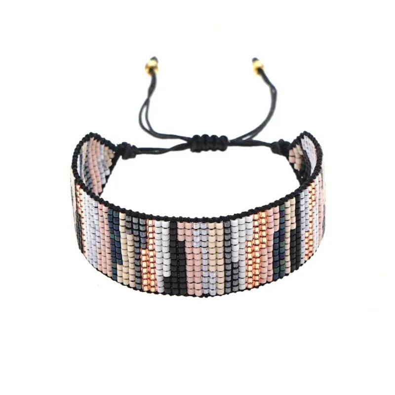 Multi Colored Grey Pink Miyuki Seed Bead Adjustable Bracelet - Grey Pink sold by Zulily