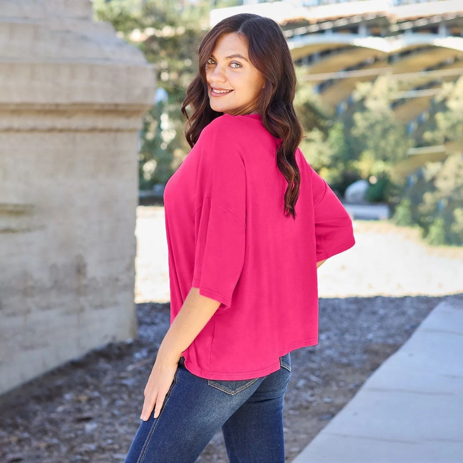 Hot Pink Round Neck Drop Shoulder T-Shirt sold by Zulily product image thumbnail 3