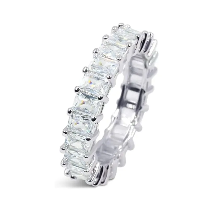 White Gold Plated Cubic Zirconia 4MM Square Princess Cut Eternity Ring Band sold by Zulily