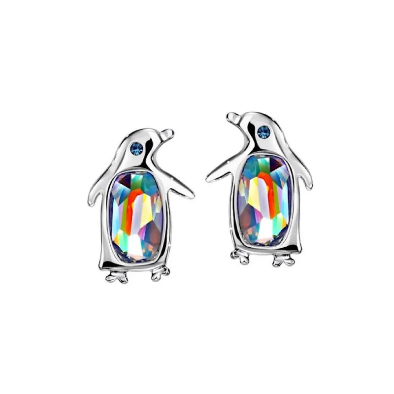 Silvertone Penguin Stud Earrings With Swarovski Crystals sold by Zulily