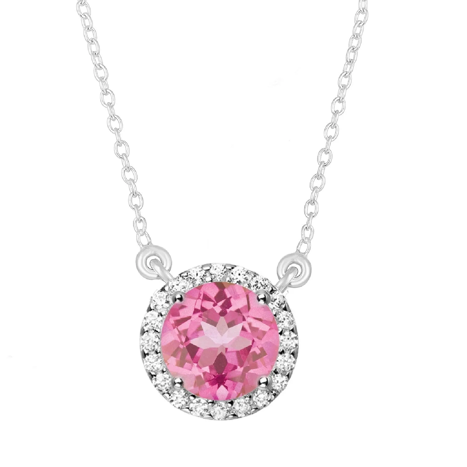Sterling Silver Pink Topaz and White Topaz Halo Necklace 18" Chain sold by Zulily
