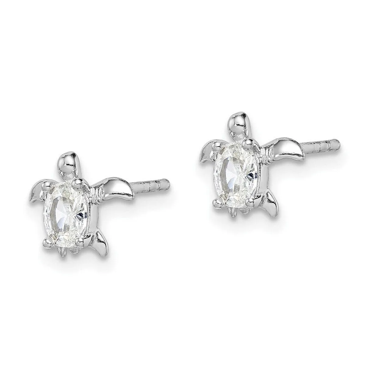 Curata 925 Sterling Silver Rhodium 10.11x7.72mm Cubic Zirconia Turtle Post Earrings sold by Zulily product image thumbnail 3