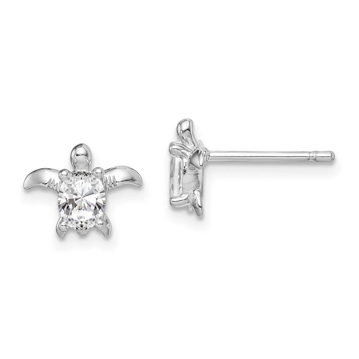 Curata 925 Sterling Silver Rhodium 10.11x7.72mm Cubic Zirconia Turtle Post Earrings sold by Zulily