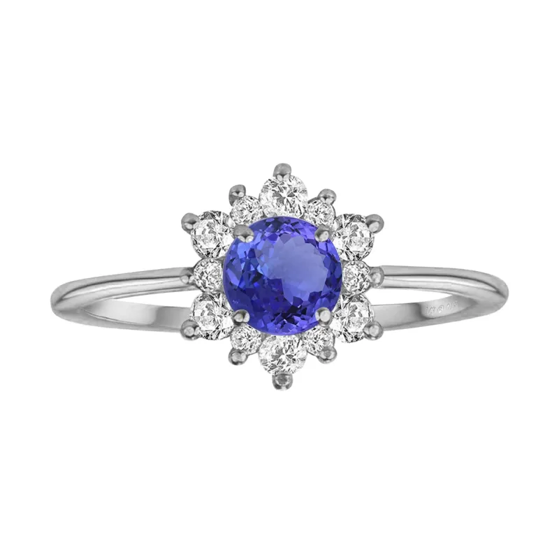 Sterling Silver 0.80Ct Natural Tanzanite and White Topaz Flower Ring sold by Zulily