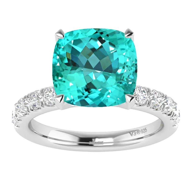 Sterling Silver Cushion Cut 8mm Paraiba Tourmalline and White Topaz Solitaire Ring sold by Zulily