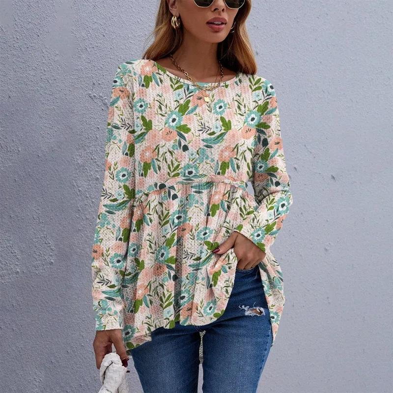 Peach Pink & Green Floral Leaf Long Sleeve Tunic sold by Zulily
