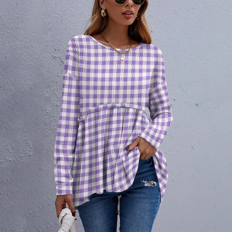 Purple & White Plaid Long Sleeve Tunic sold by Zulily