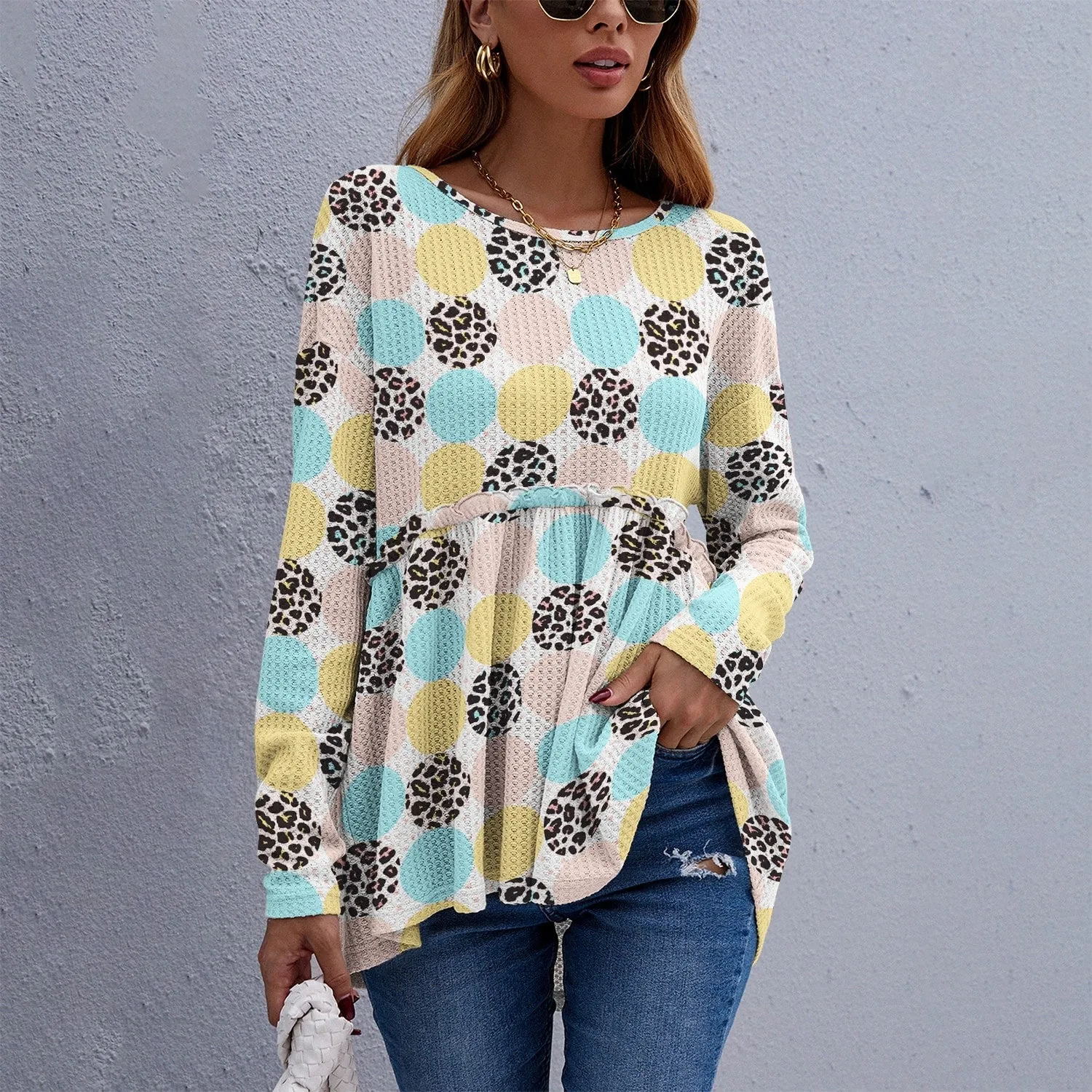 Light Turquoise & Light Pink Leopard Circle Long Sleeve Tunic sold by Zulily