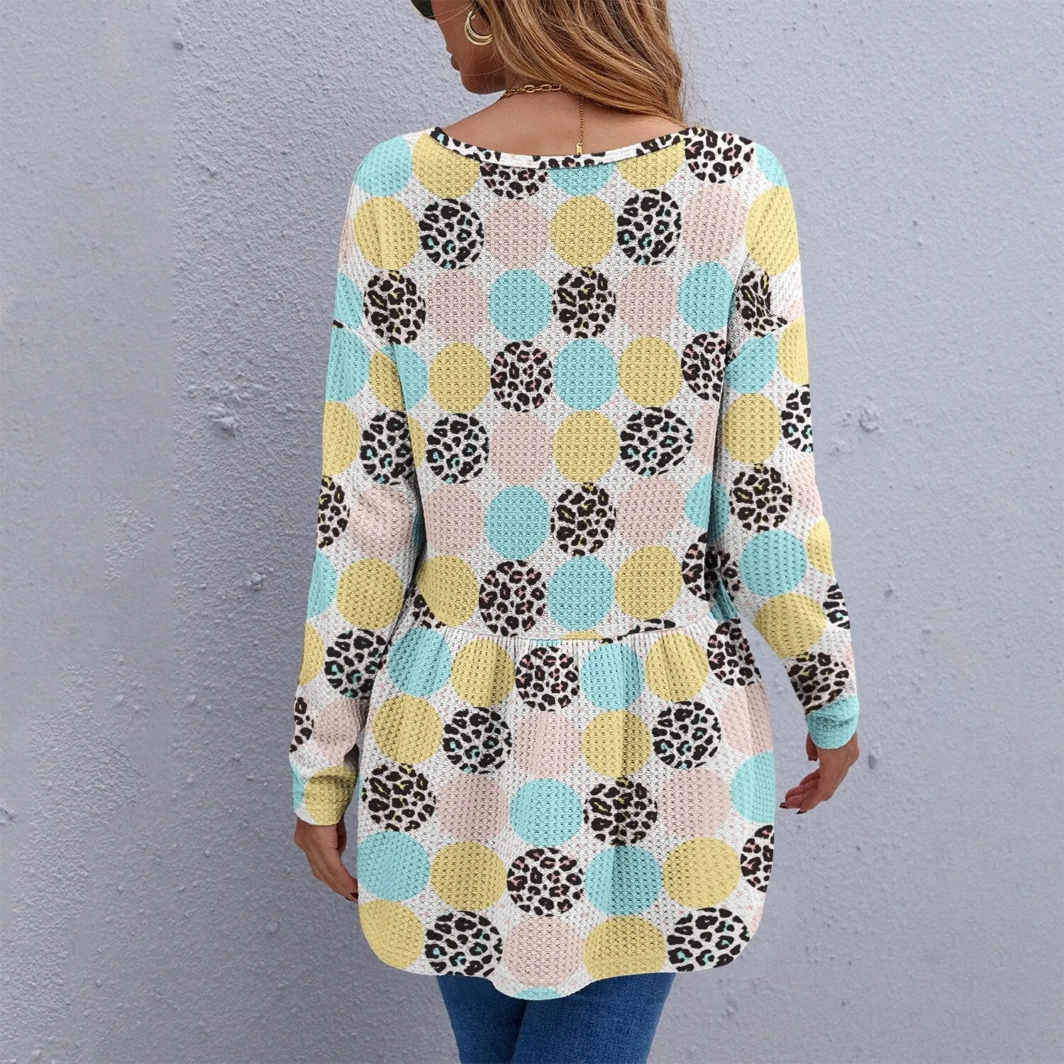 Light Turquoise & Light Pink Leopard Circle Long Sleeve Tunic sold by Zulily product image thumbnail 2
