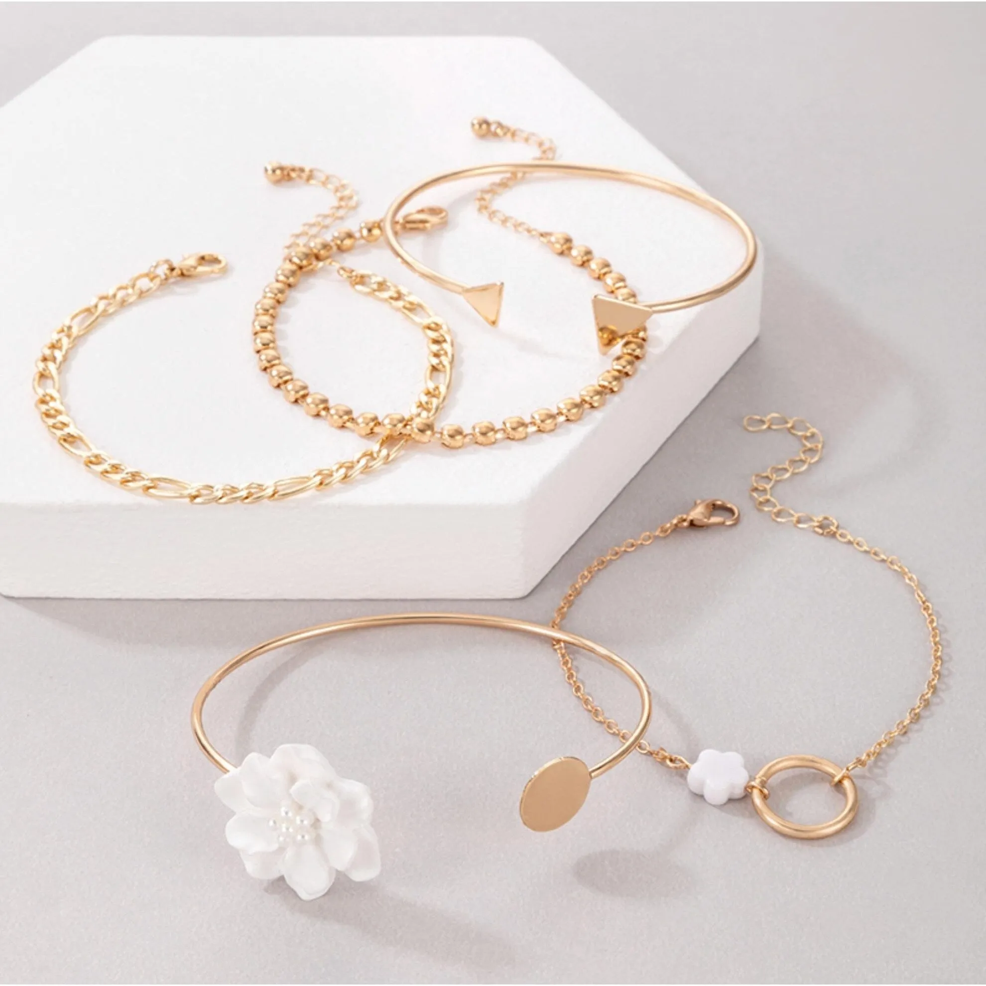 Goldtone & White Floral Chain Bracelet Set sold by Zulily product image thumbnail 3