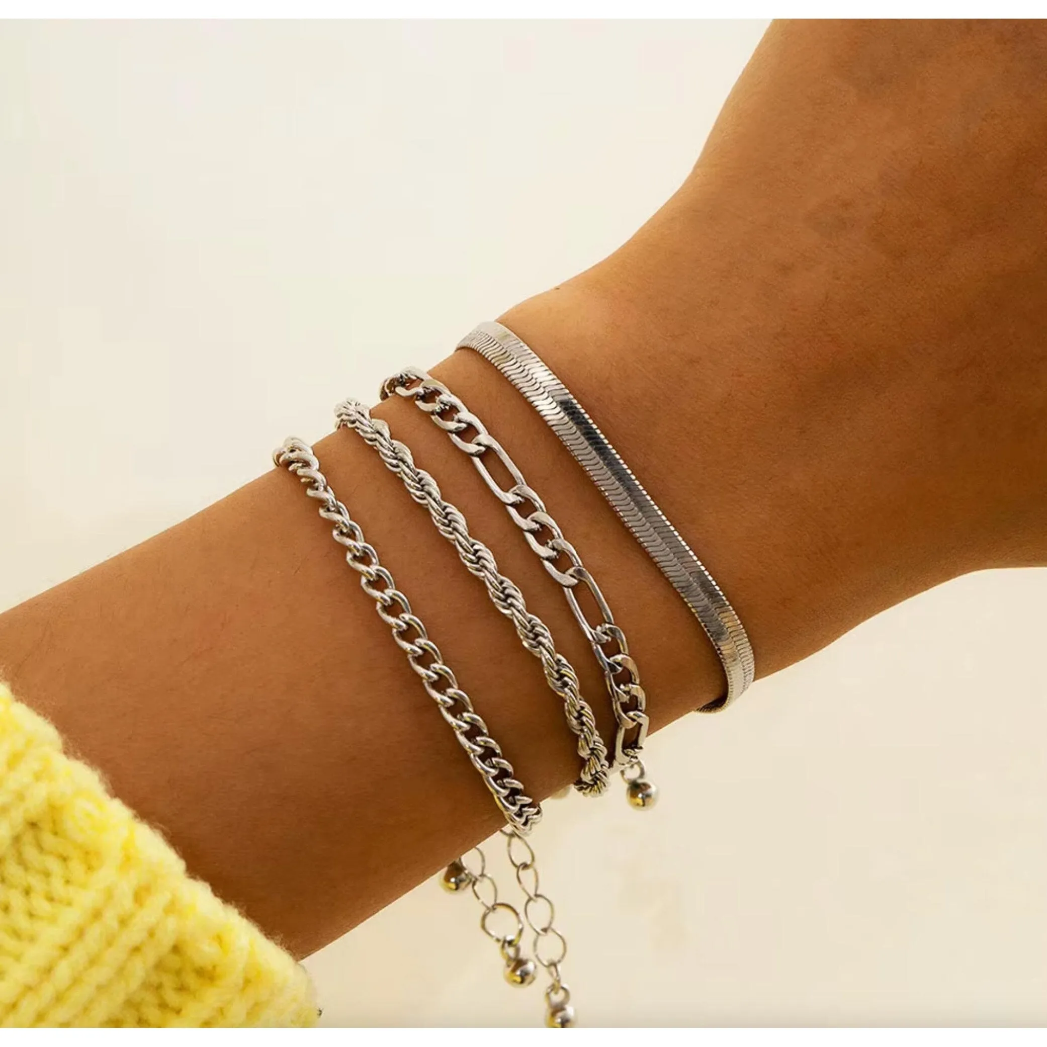 Silvertone Minimalist Set Of 4 Chain Link Bracelets sold by Zulily