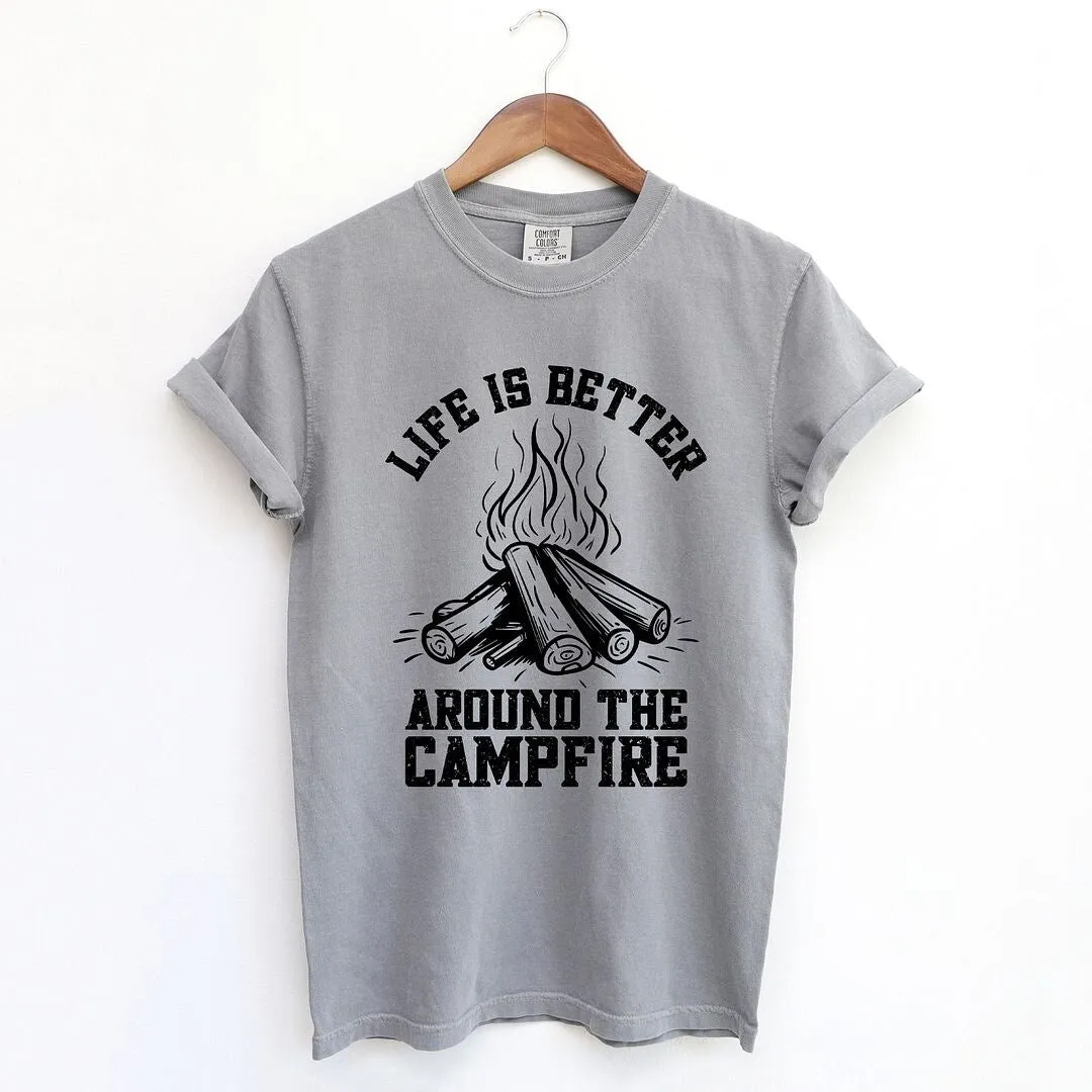 Life Is Better Around The Campfire Distressed Garment Dyed Tee sold by Zulily
