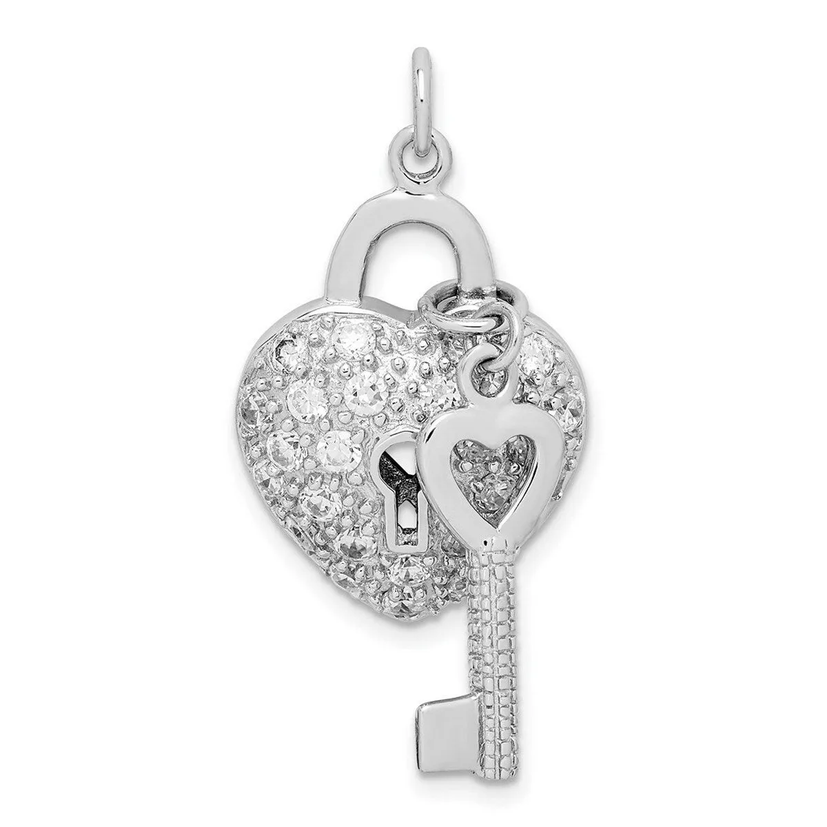 Curata 925 Sterling Silver 18" Polished Cubic Zirconia Heart Lock Key Pendant Necklace - 21mm sold by Zulily product image thumbnail 2