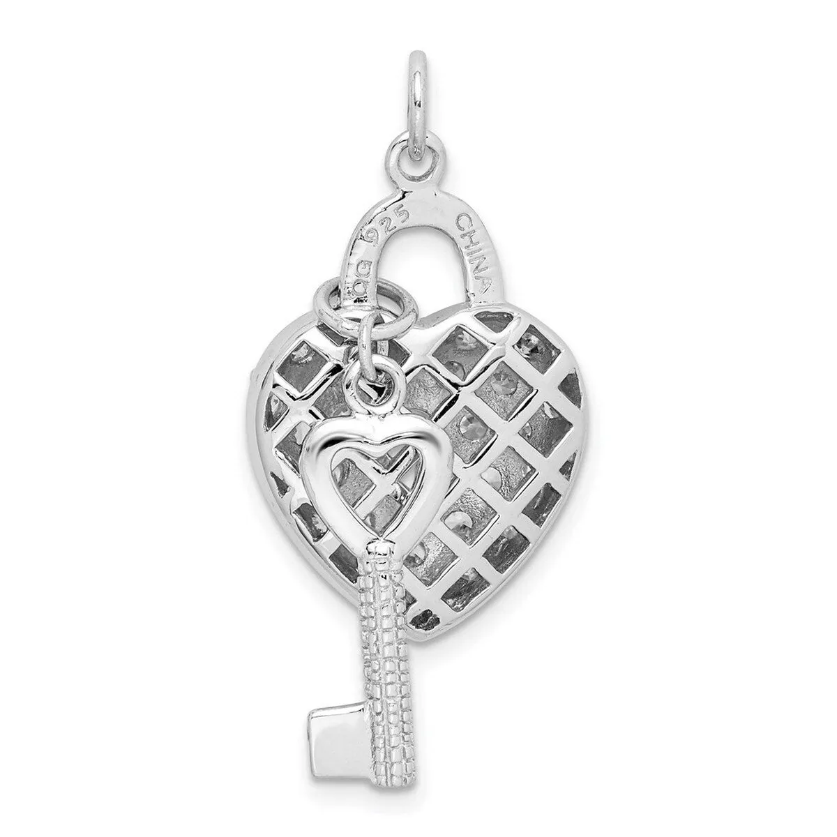 Curata 925 Sterling Silver 18" Polished Cubic Zirconia Heart Lock Key Pendant Necklace - 21mm sold by Zulily product image thumbnail 4
