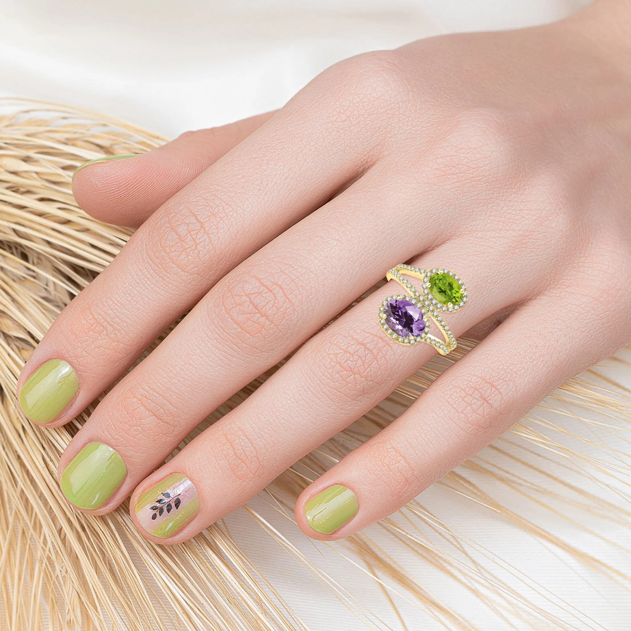 V3 Jewelry 18KT Gold Over Sterling Silver Natural Peridot, Amethyst and White Topaz Bypass Ring for Women sold by Zulily product image thumbnail 5