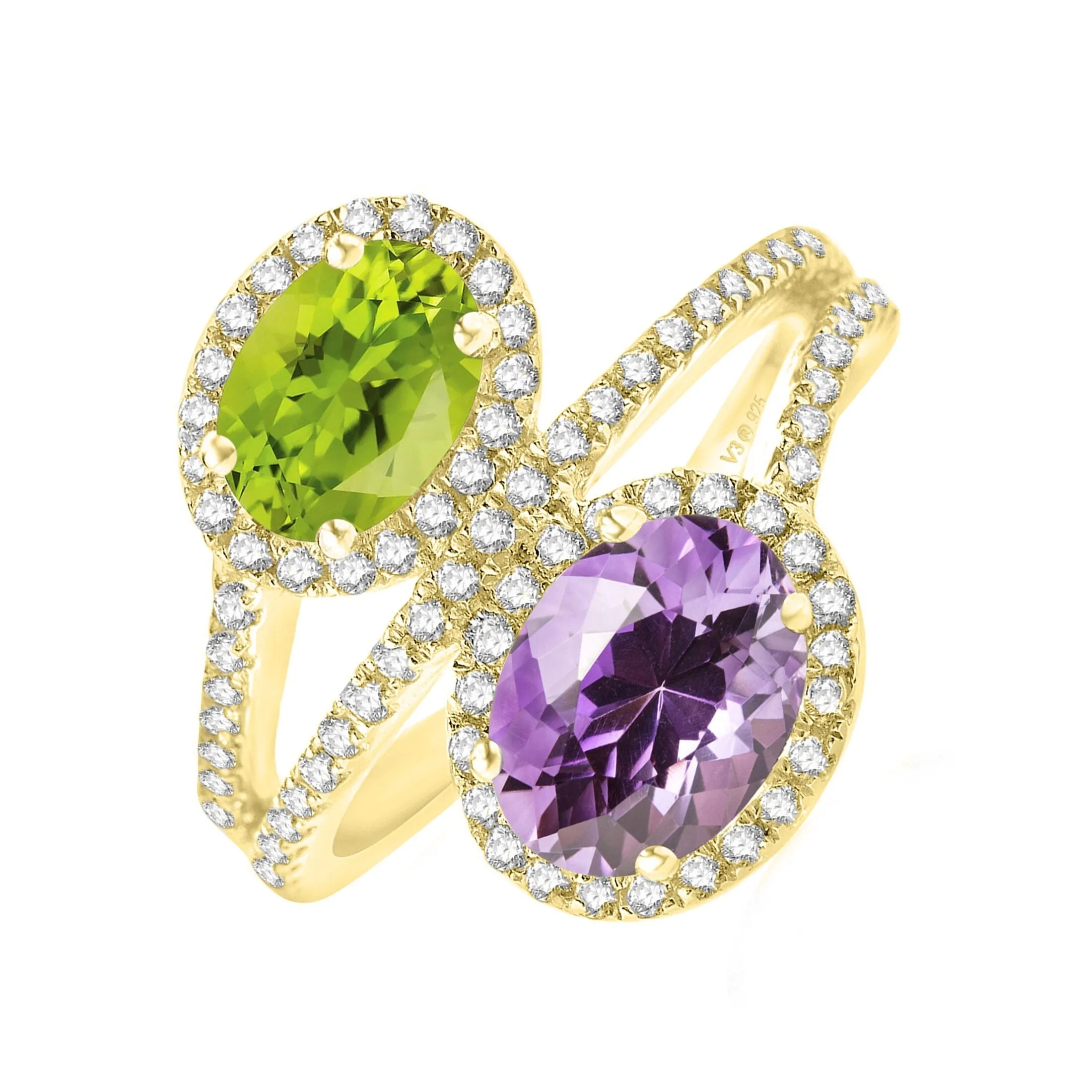 V3 Jewelry 18KT Gold Over Sterling Silver Natural Peridot, Amethyst and White Topaz Bypass Ring for Women sold by Zulily product image thumbnail 2