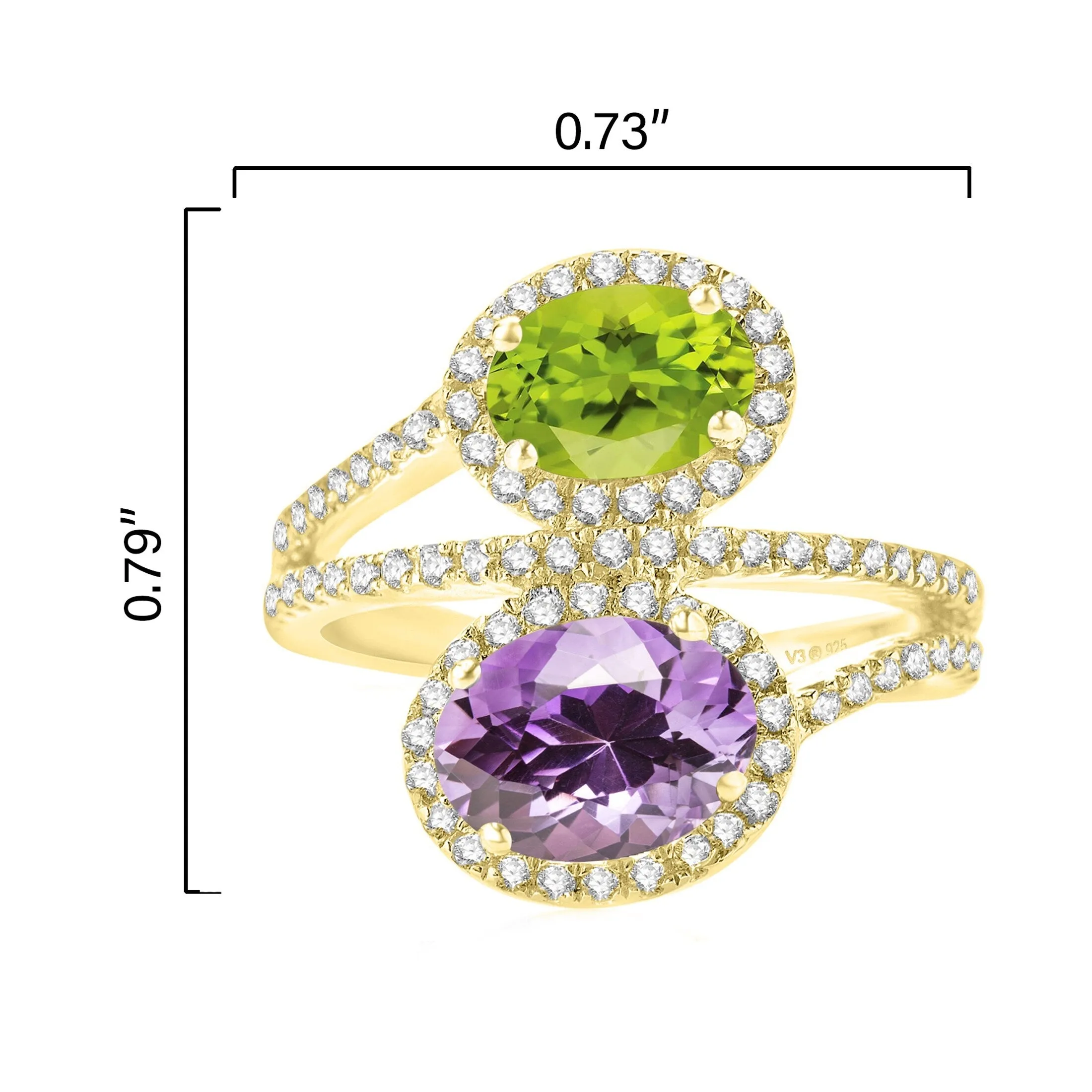V3 Jewelry 18KT Gold Over Sterling Silver Natural Peridot, Amethyst and White Topaz Bypass Ring for Women sold by Zulily product image thumbnail 3