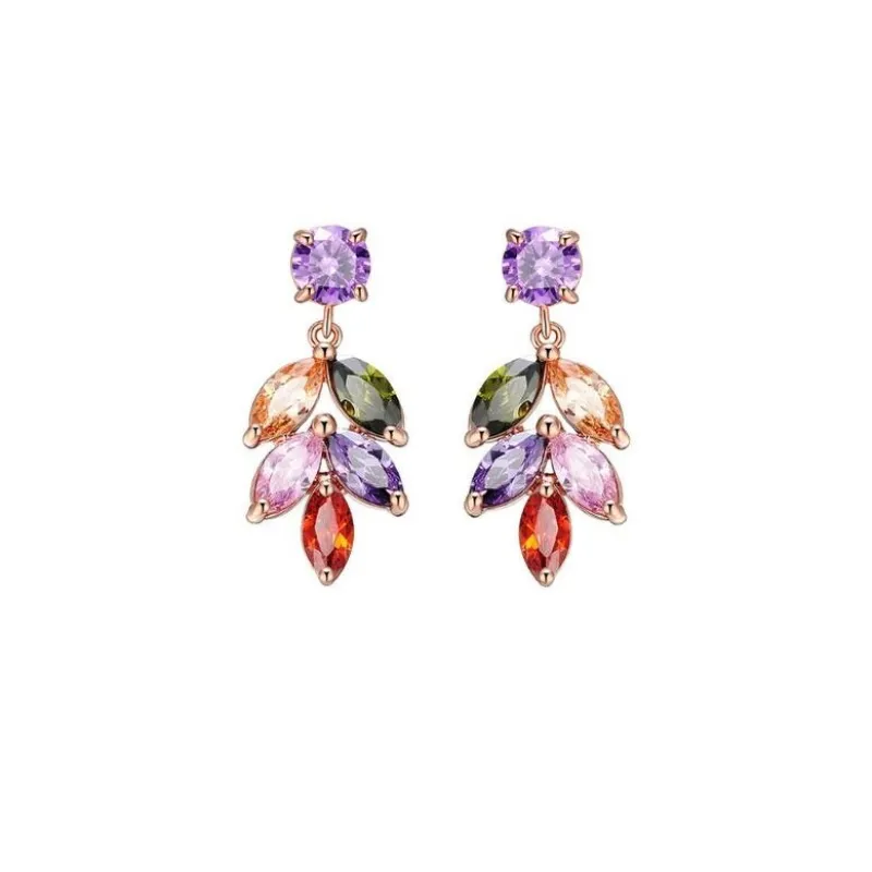 Rose Goldtone Multi Colored Cubic Zirconia Leaf Drop Earrings sold by Zulily