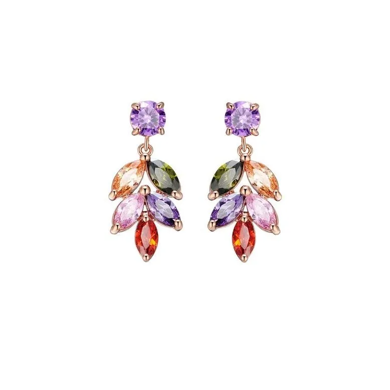 Rose Goldtone Multi Colored Cubic Zirconia Leaf Drop Earrings sold by Zulily