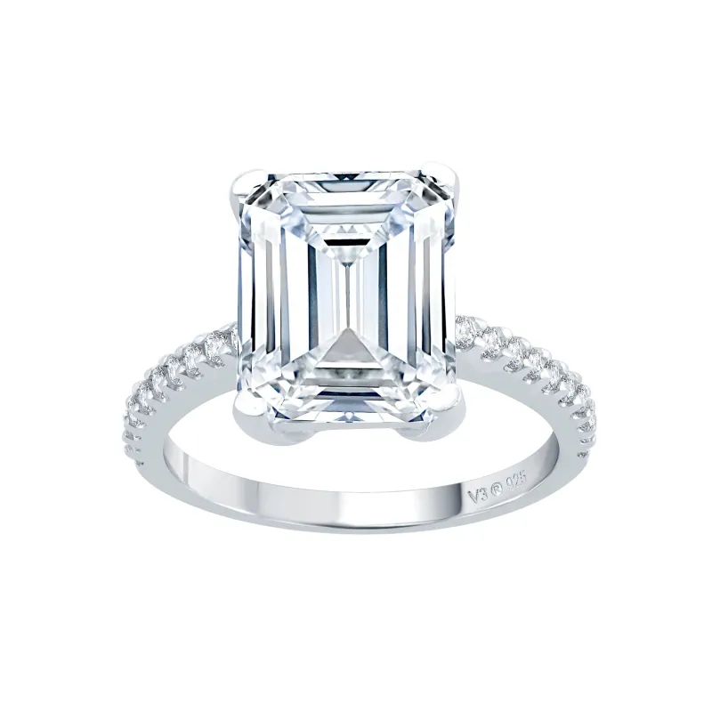 Sterling Silver Moissanite and White Topaz Emerald Cut Engagement Ring sold by Zulily