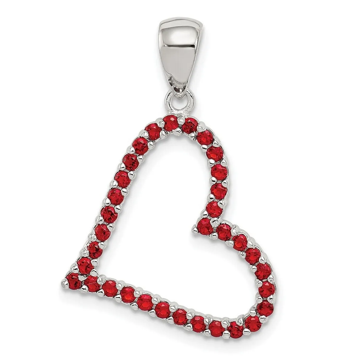 Curata 925 Sterling Silver 18" Polished Red Cubic Zirconia Heart Pendant Necklace - 26x18mm sold by Zulily