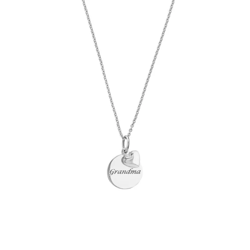 Curata 925 Sterling Silver Rhodium Plated Grandma Disk Heart Necklace - Lobster Claw Closure 18" sold by Zulily