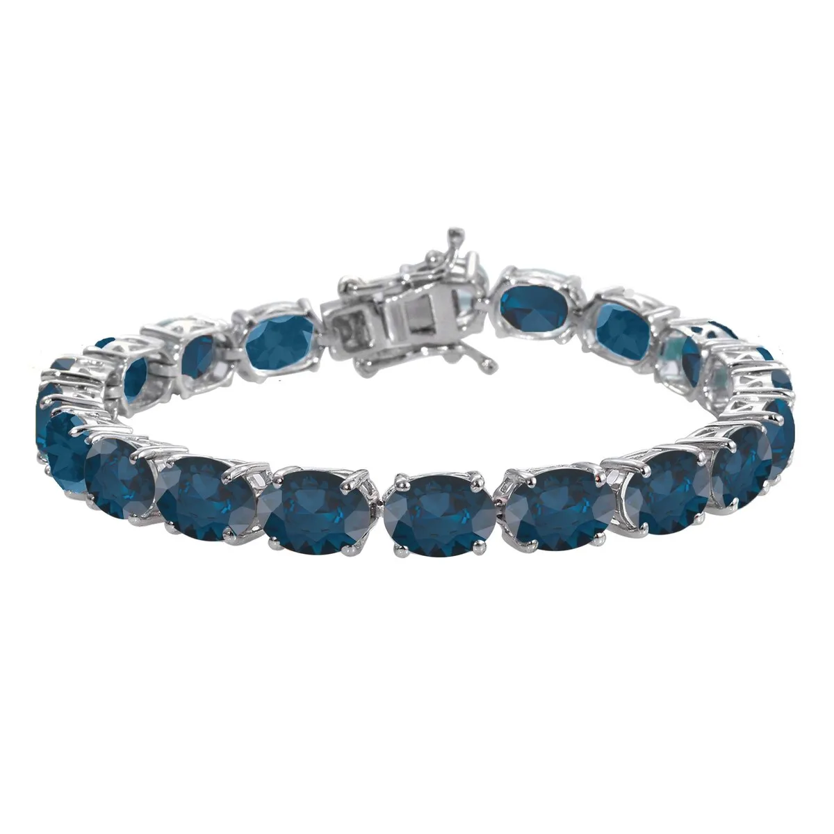 Natural Oval Shape London Blue Topaz Tennis Bracelet 925 Sterling Silver sold by Zulily