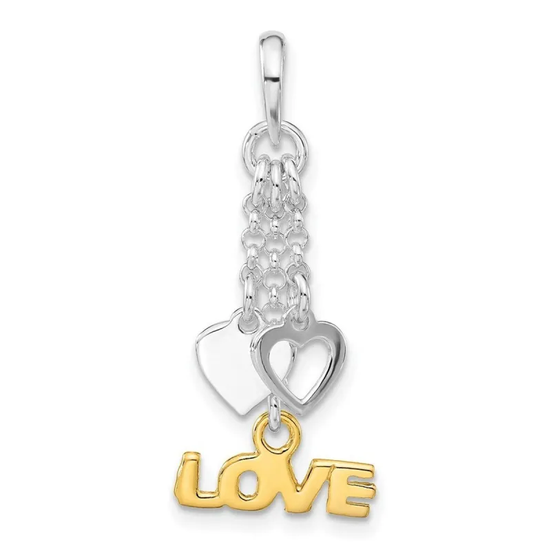 Curata 925 Sterling Silver and Gold tone 18" Love And Hearts Dangle Pendant Necklace - 30.6x12.75mm sold by Zulily