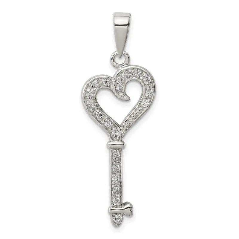 Curata 925 Sterling Silver 18" Polished Cubic Zirconia Heart Key Pendant Necklace - 39x14mm sold by Zulily
