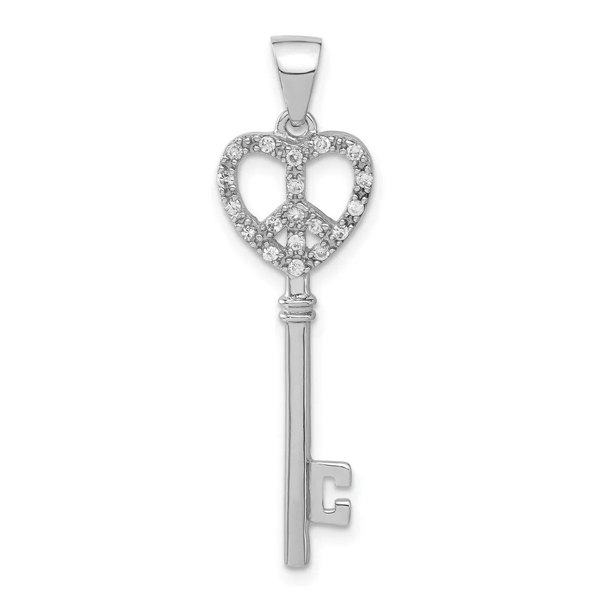 Curata 925 Sterling Silver 18" Polished Cubic Zirconia Heart Key Pendant Necklace - 39.6x11.5mm sold by Zulily