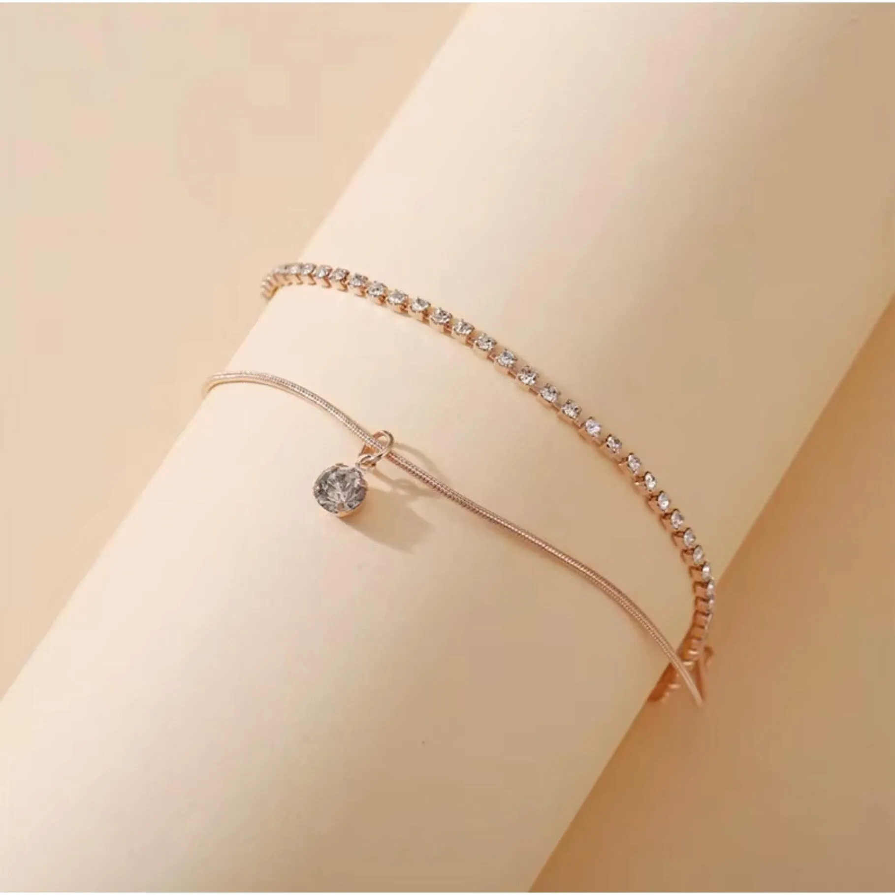 Goldtone Dainty Chain Crystal Anklet Set sold by Zulily product image thumbnail 3