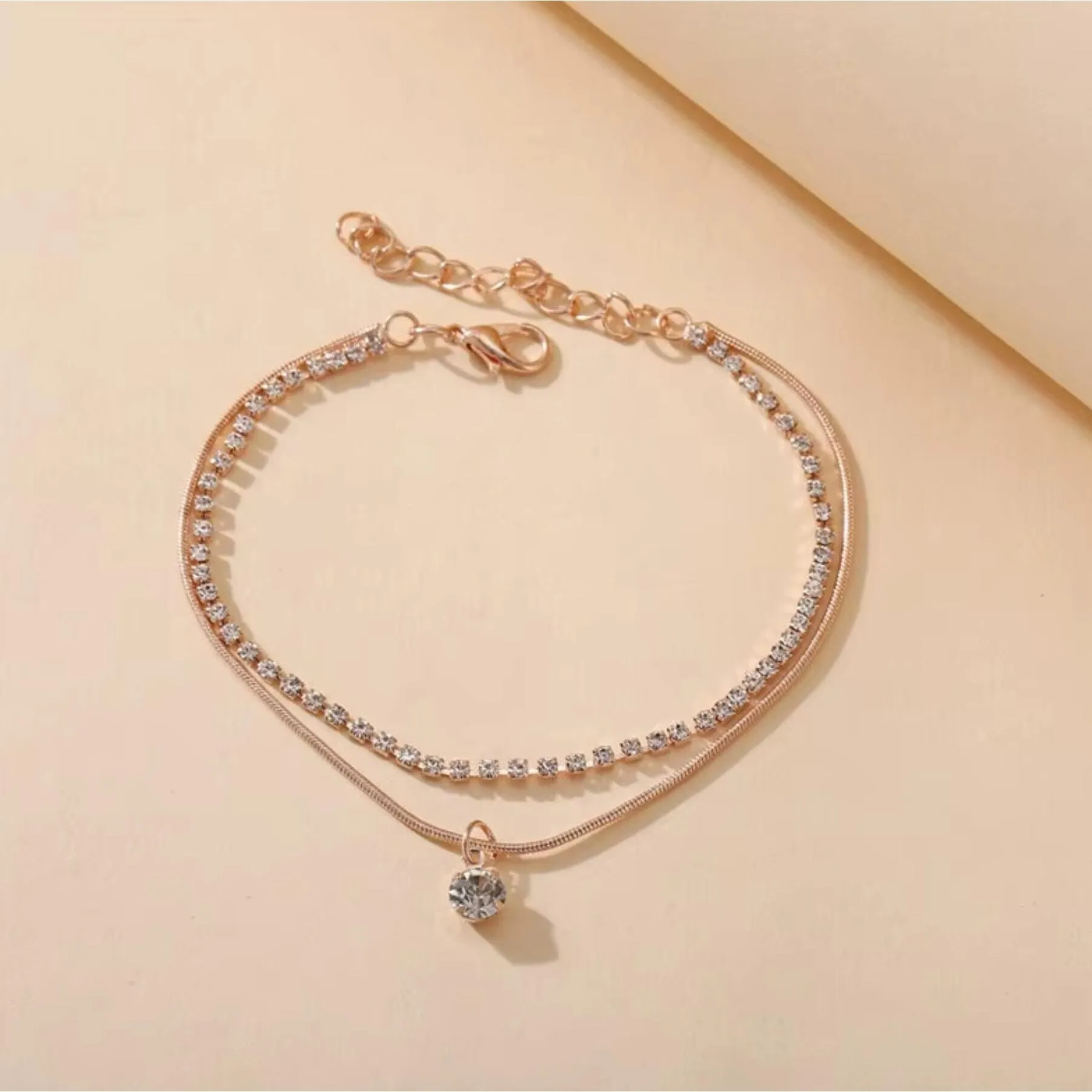 Goldtone Dainty Chain Crystal Anklet Set sold by Zulily product image thumbnail 2