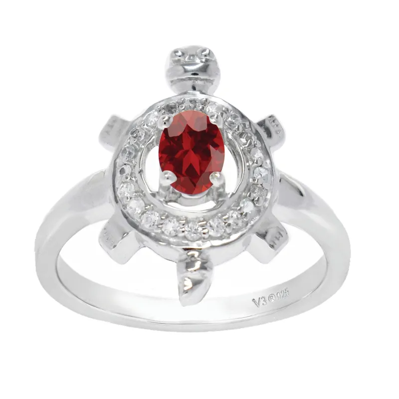 V3 Jewelry Sterling Silver with Natural Garnet and White Topaz Turtle Ring for Womens sold by Zulily