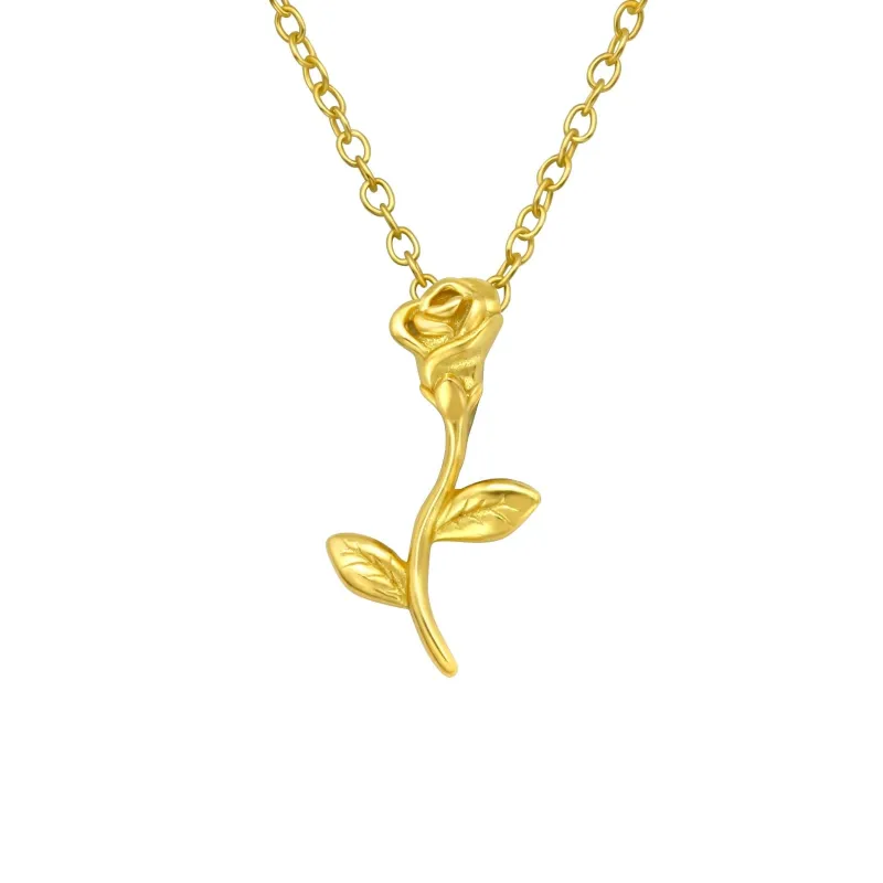 Sterling Silver 18k Gold-Plated Rose Pendant Necklace - Gold sold by Zulily