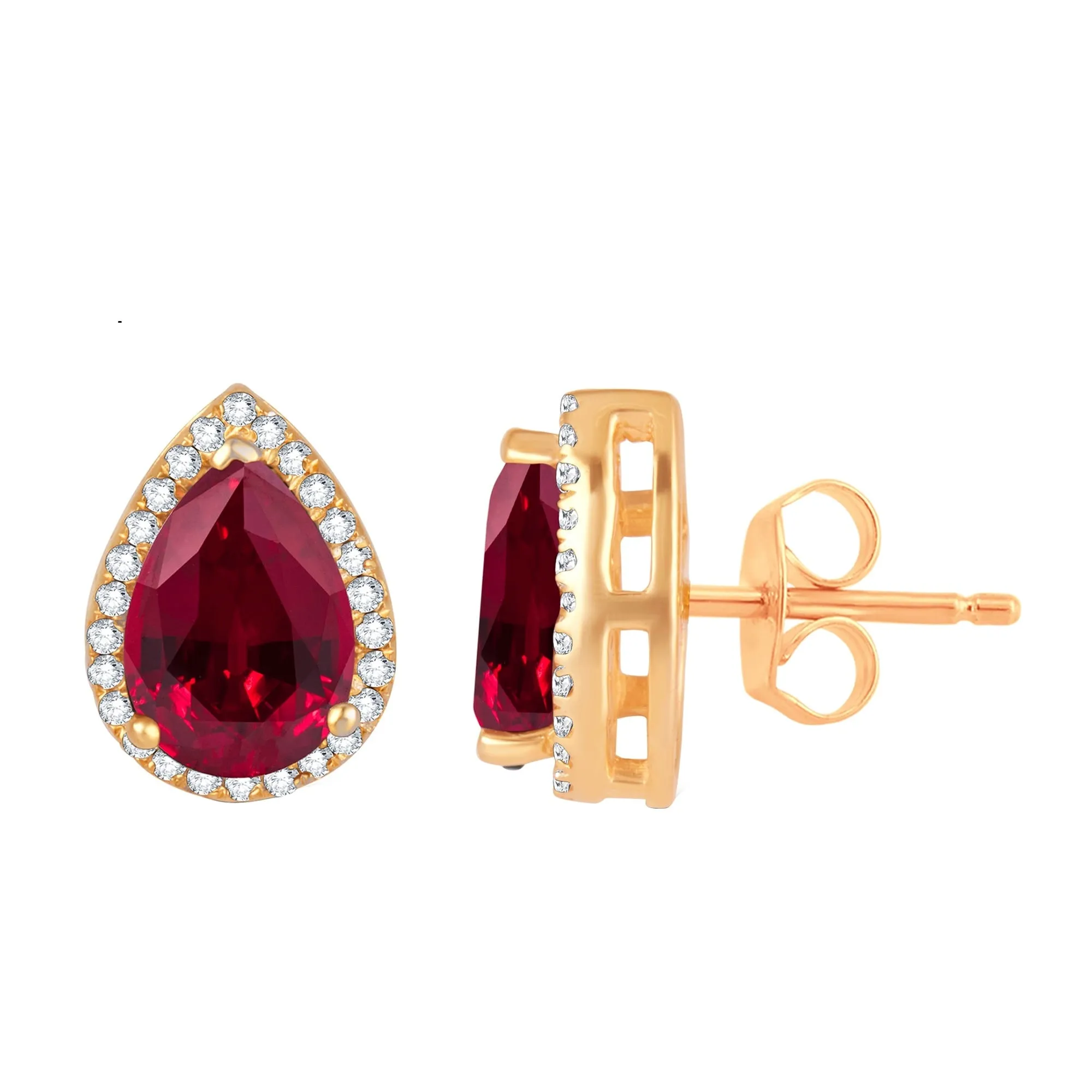 18K Gold Over Sterling Silver Ruby and White Zircon Halo Stud Earrings sold by Zulily product image thumbnail 3