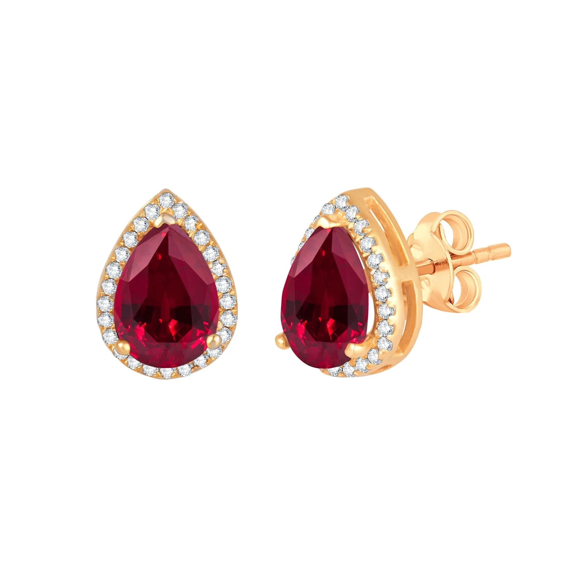 18K Gold Over Sterling Silver Ruby and White Zircon Halo Stud Earrings sold by Zulily