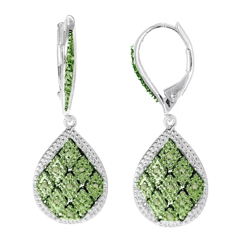 Sterling Silver 0.20CT Natural Green Diamond Teardrop Earrings sold by Zulily