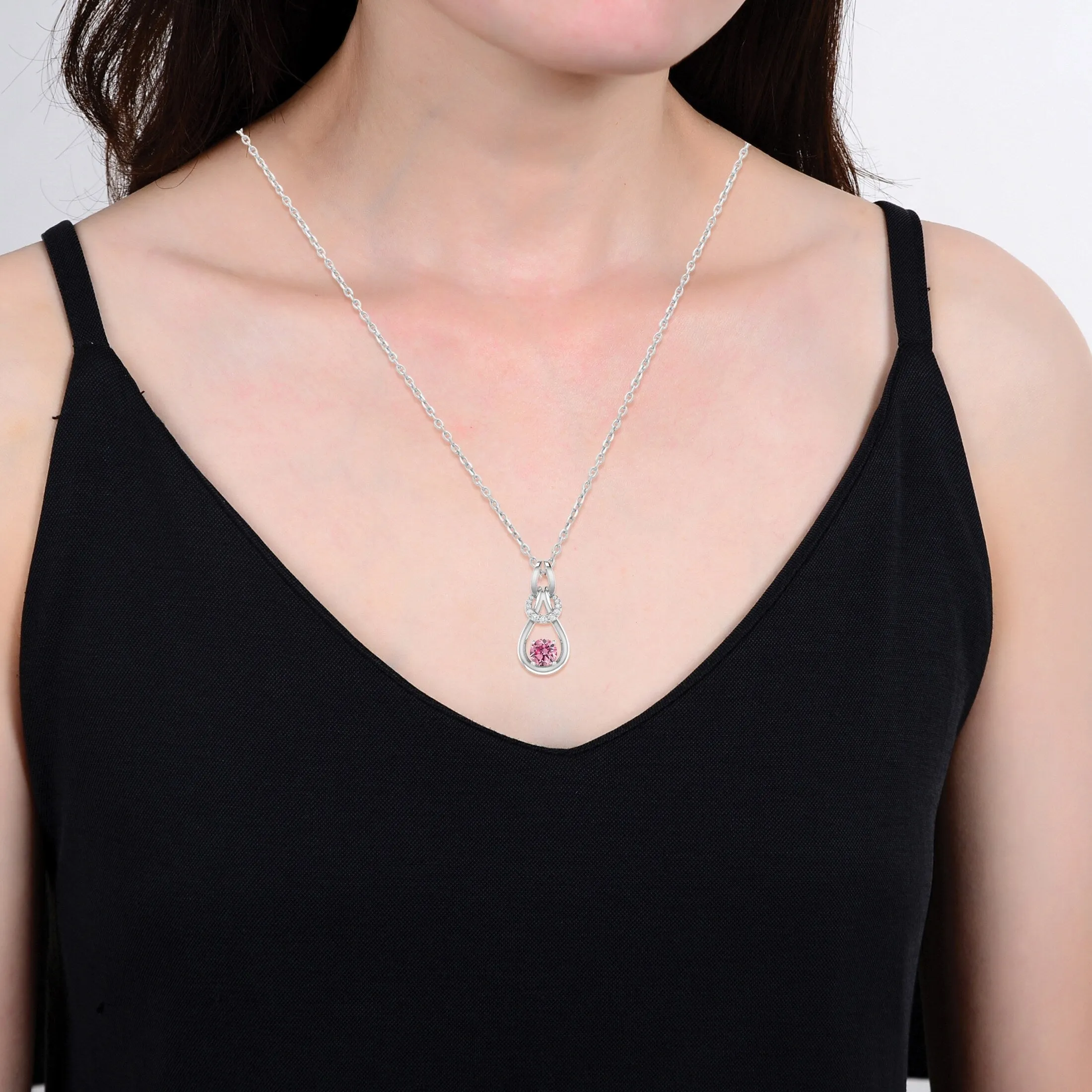 Sterling Silver Pink Moissanite and White Zircon Drop Pendant sold by Zulily product image thumbnail 4