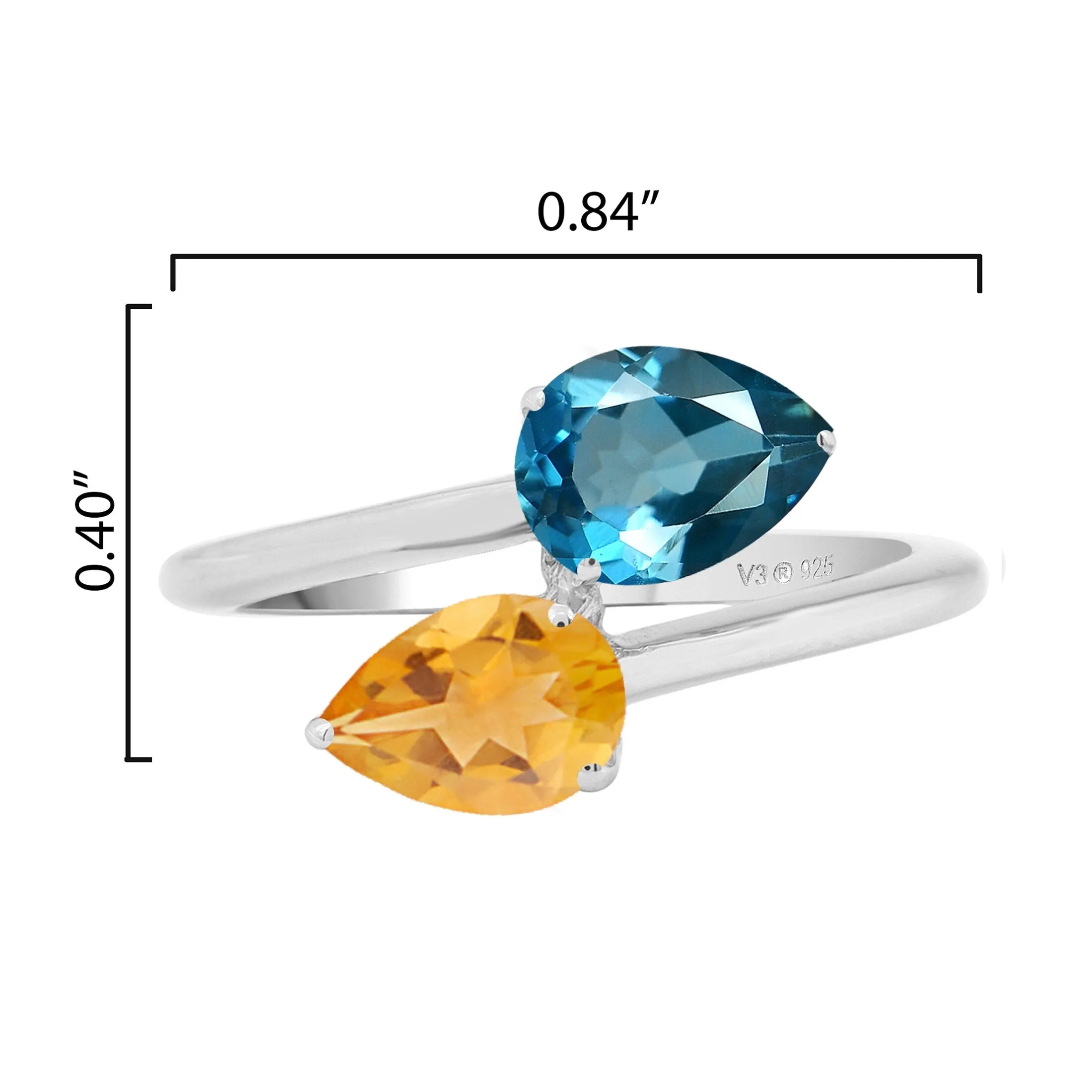 V3 Jewelry 925 Sterling Silver Natural London Blue Topaz and Citrine Bypass Ring for Women sold by Zulily product image thumbnail 3