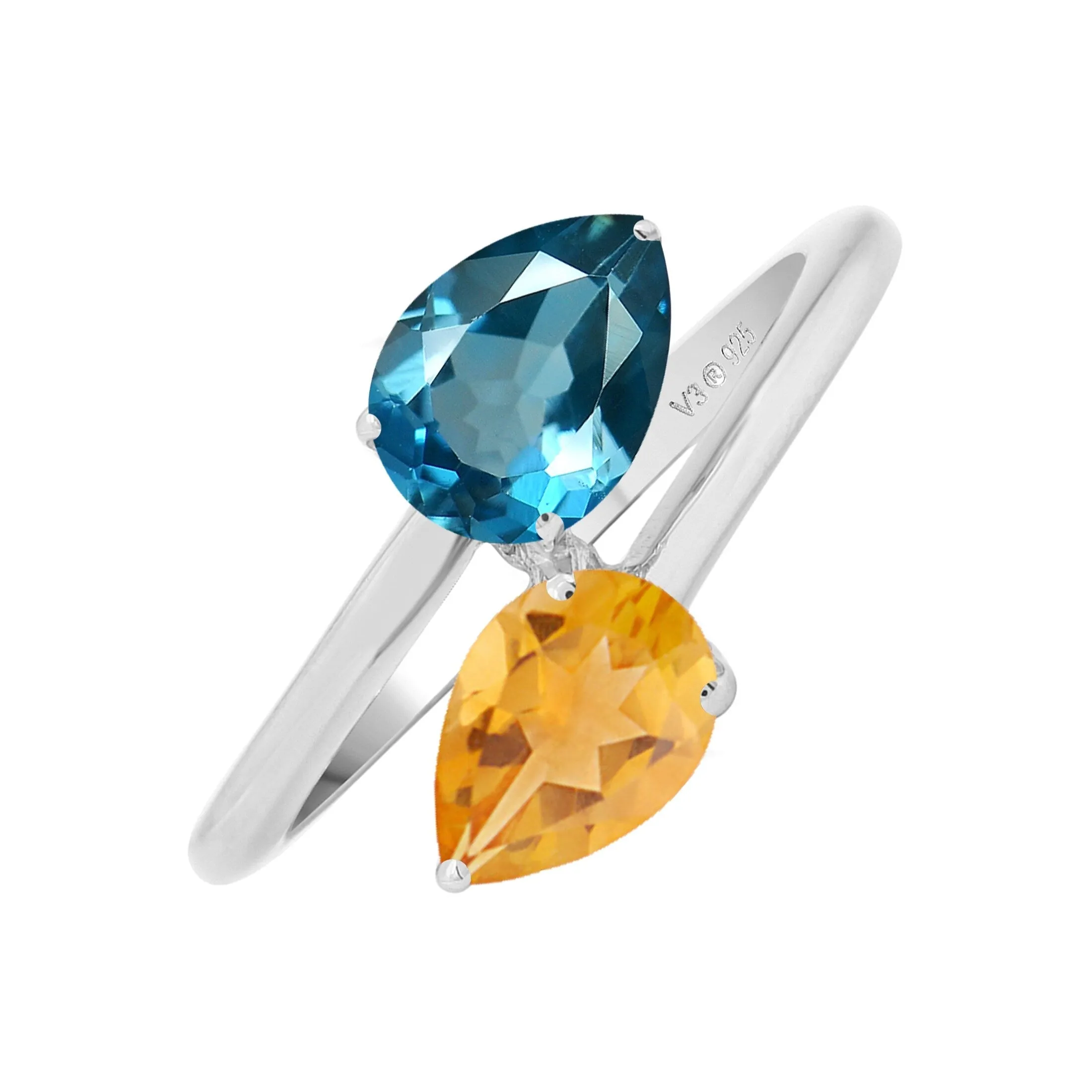 V3 Jewelry 925 Sterling Silver Natural London Blue Topaz and Citrine Bypass Ring for Women sold by Zulily product image thumbnail 2