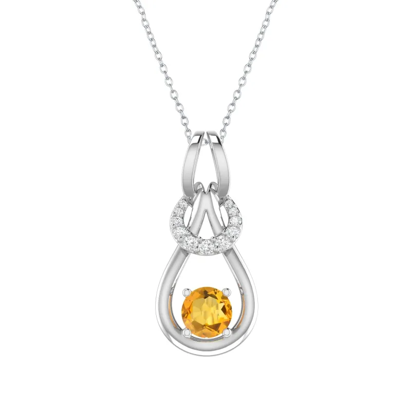Sterling Silver Natural Citrine and White Zircon Drop Pendant sold by Zulily