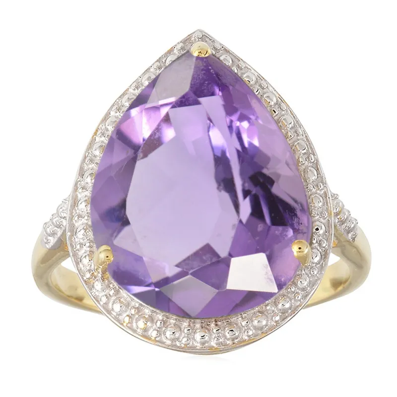 V3 Jewelry Gold Over Sterling Silver with Natural Amethyst Tear Drop Solitaire Ring for Women sold by Zulily