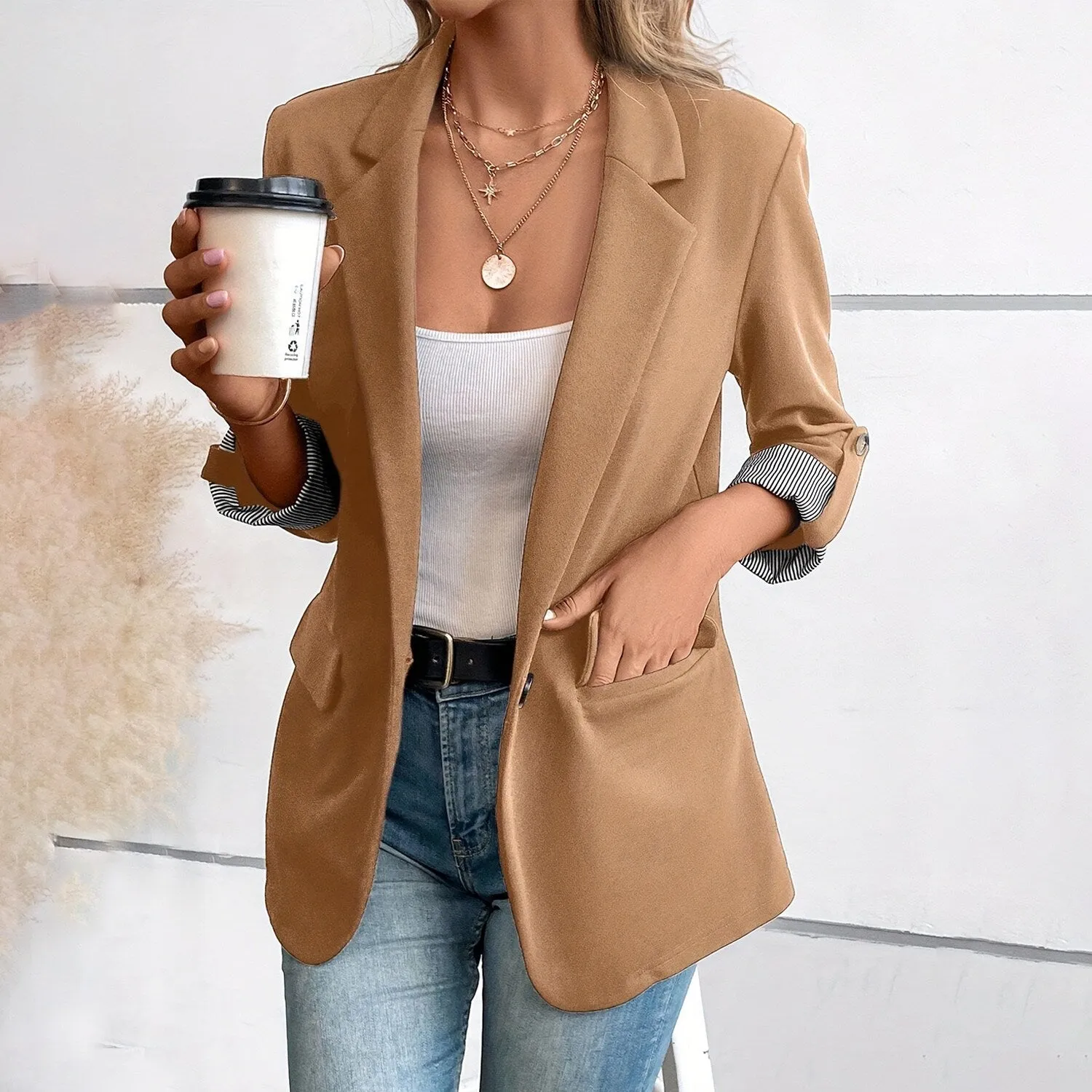 Khaki Lapel Collar Blazer sold by Zulily