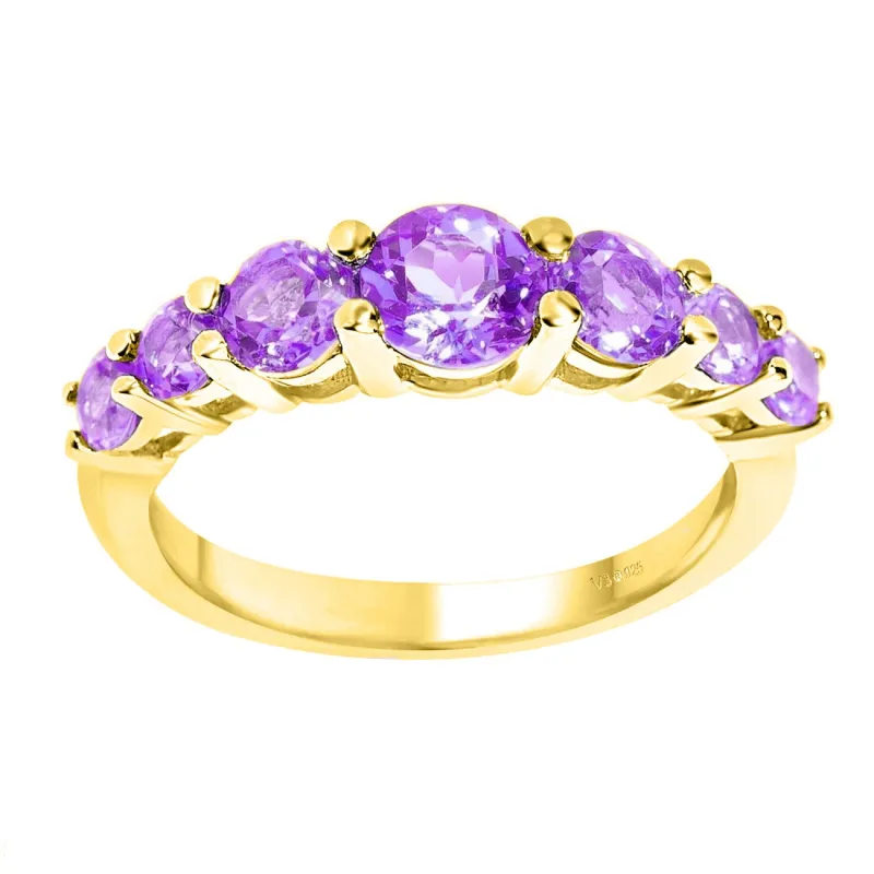 Sterling Silver with Natural Amethyst Seven Stone Band Ring sold by Zulily