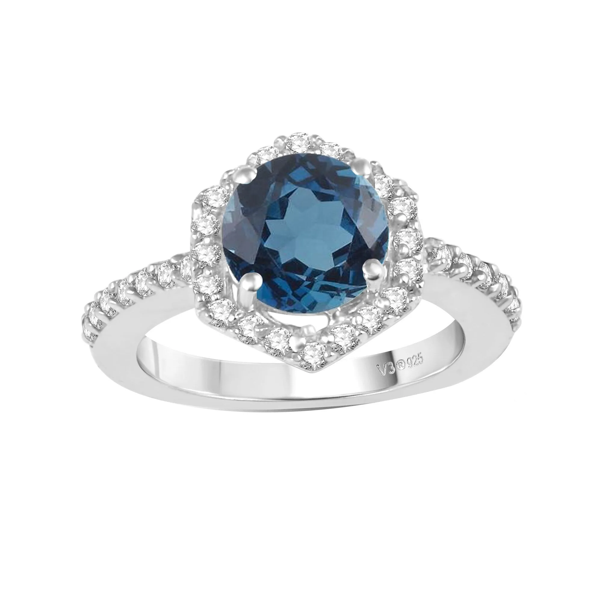 V3 Jewelry 925 Sterling Silver Round Shape Natural London Blue Topaz and White Topaz Hexagon Halo Ring sold by Zulily
