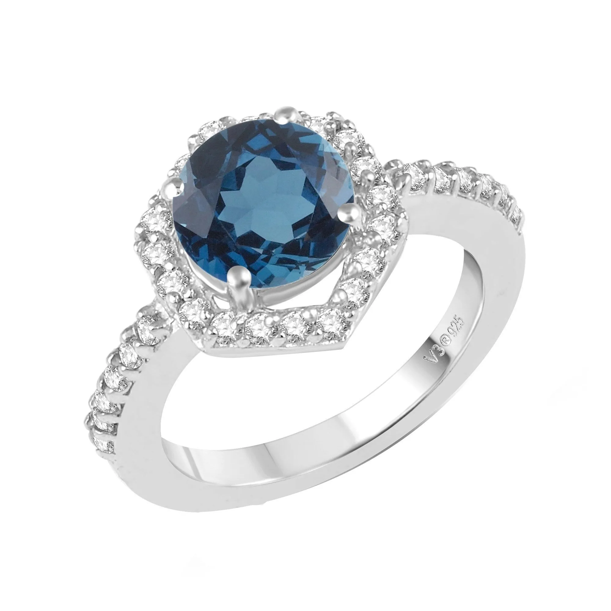 V3 Jewelry 925 Sterling Silver Round Shape Natural London Blue Topaz and White Topaz Hexagon Halo Ring sold by Zulily product image thumbnail 2